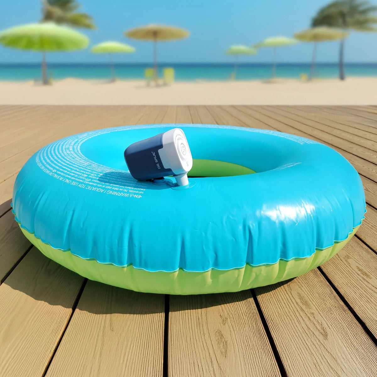 DR. SAVE Magic portable air pump inflating a swim ring